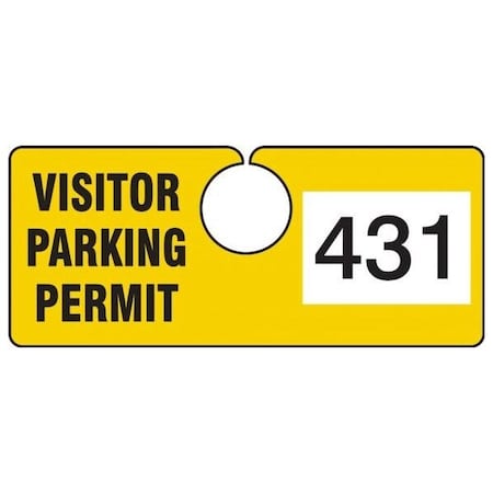 Accuform Parking Permit Tag, VISITOR PARKING PERMIT Numbered 900-999, Yellow, 2in x 4.75in, 100PK TNT431YLK